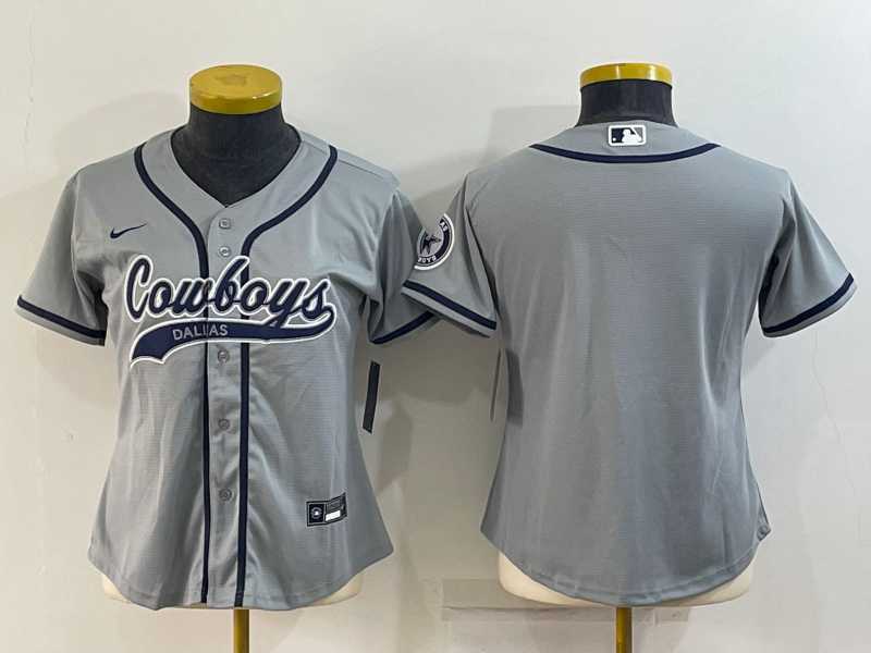 Womens Dallas Cowboys Blank Grey With Patch Cool Base Stitched Baseball Jersey
